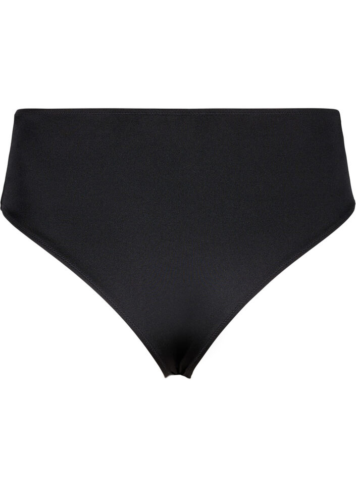 Solid color bikini bottom with regular waist, Black, Packshot image number 1