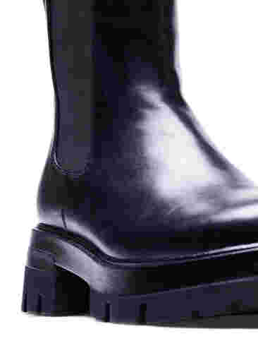 Wide fit leather boots with elastic, Black, Packshot image number 2