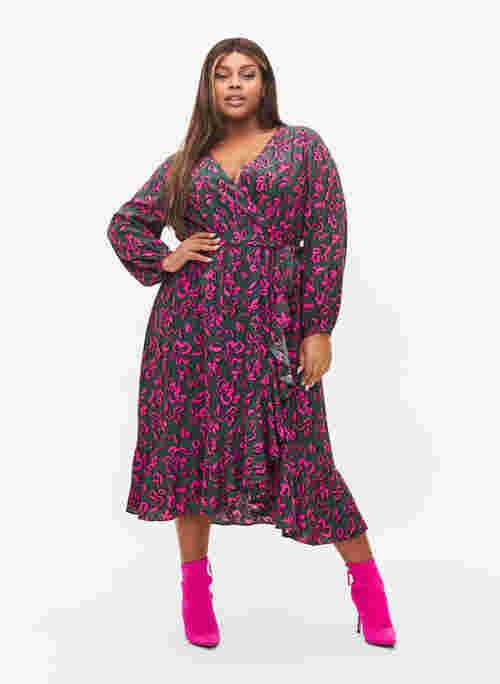 Printed viscose midi dress with wrap effect