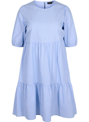 Striped dress with short puff sleeves, Blue As Sample, Packshot image number 0