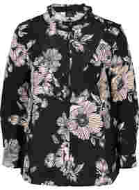 Floral viscose shirt with ruffles