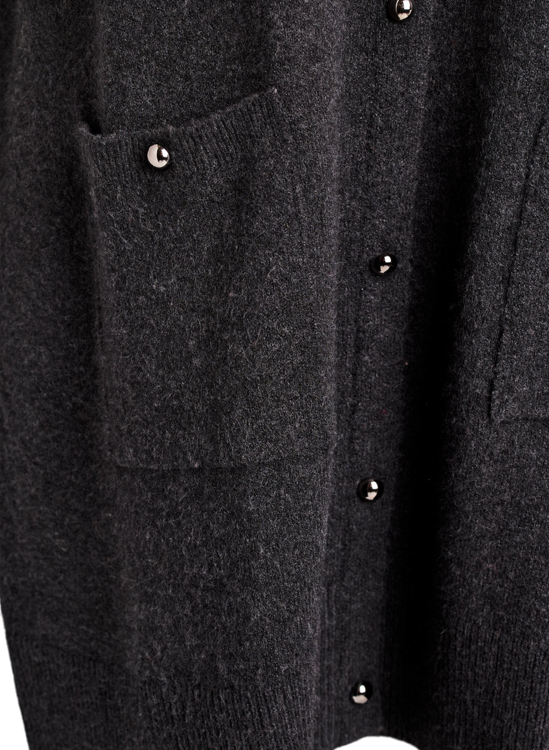 Zizzifashion Short knitted dress with short sleeves and ball buttons, Dark Grey, Packshot image number 3