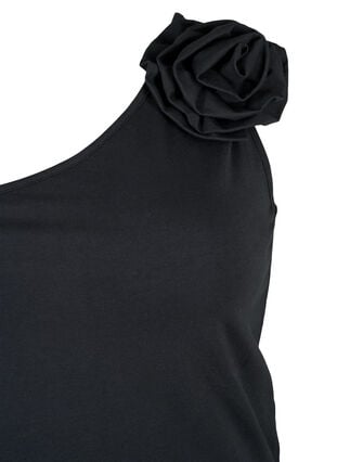 One-shoulder top with rose, Black, Packshot image number 2