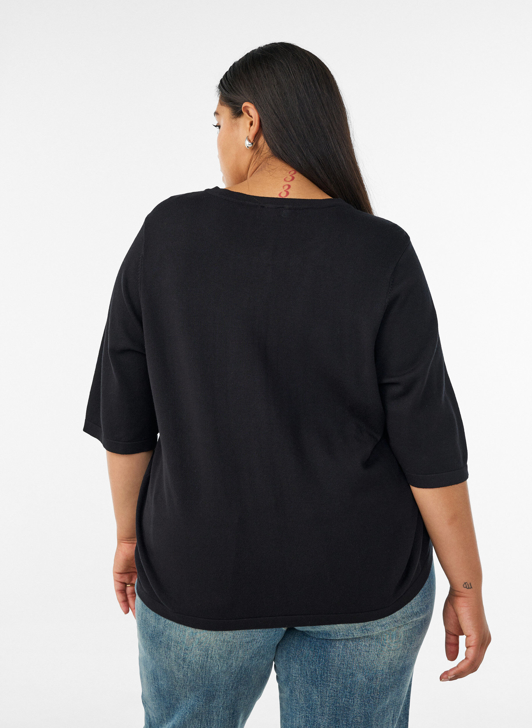 ZizzifashionKnit cardigan with heart buttons and short sleeves, Black, Model image number 2