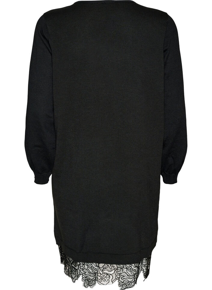 Short knitted dress with lace hem, Black, Packshot image number 1
