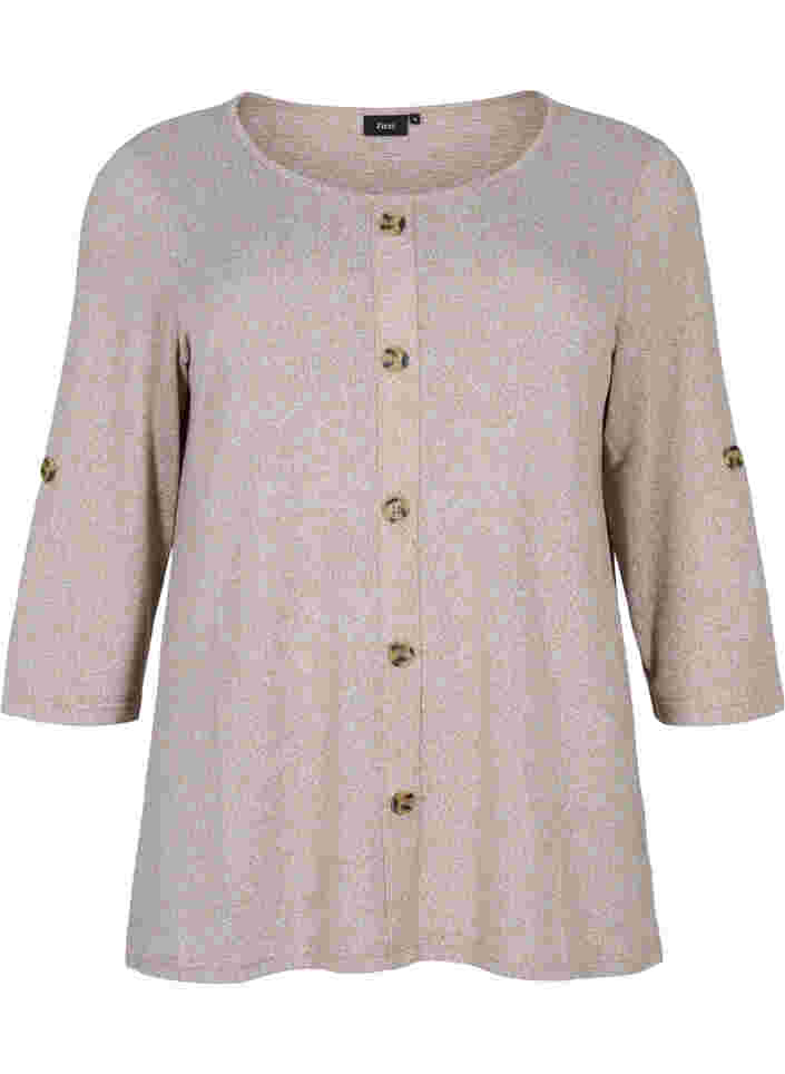 Blouse with buttons and 3/4 sleeves, Umber Melange, Packshot image number 0