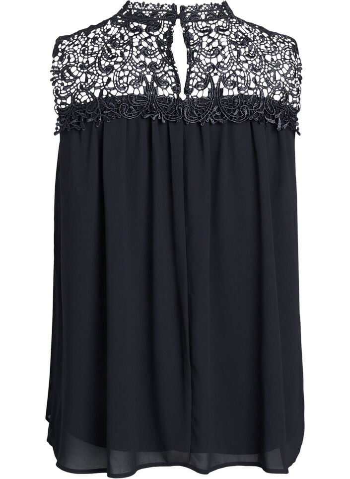 Sleeveless party top with crochet, Black, Packshot image number 1