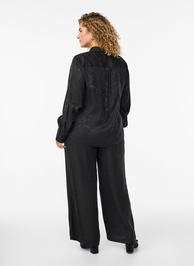 Loose trousers with paisley pattern and high waist, Black, Model image number 1