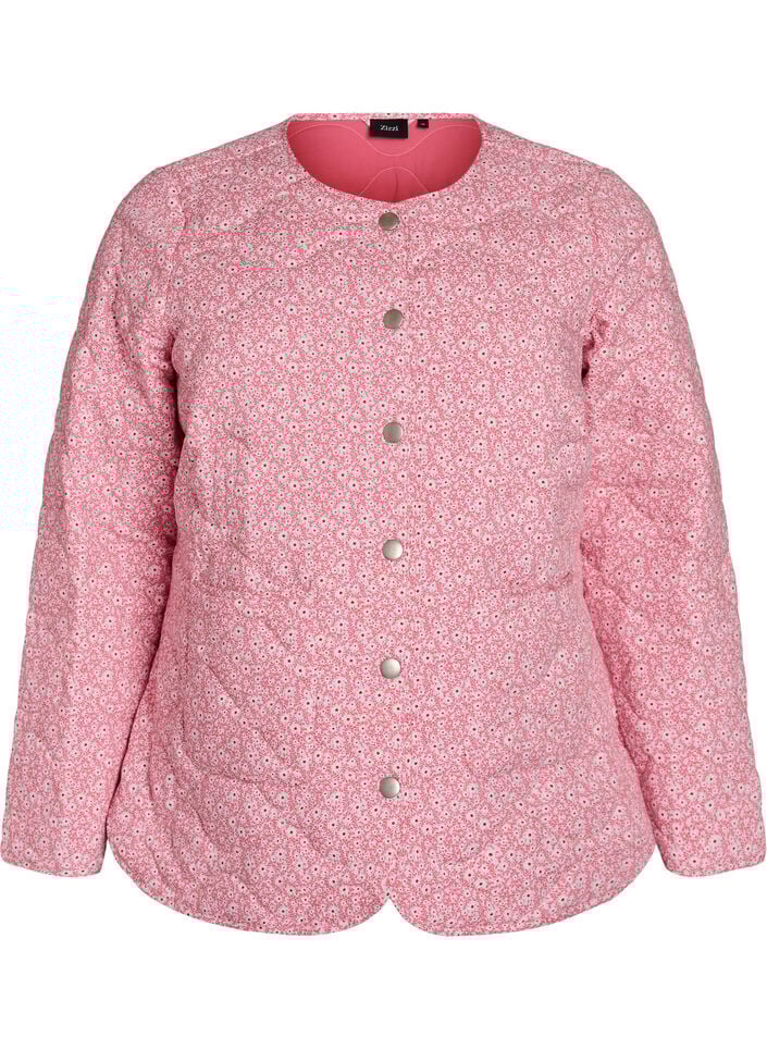 Lightweight quilted jacket with floral print, Rose, Packshot image number 0