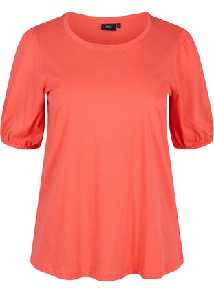 Cotton t-shirt with elbow-length sleeves, Hot Coral, Packshot image number 0