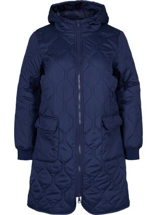 Hooded quilted jacket with large pockets, Navy Blazer, Packshot image number 0