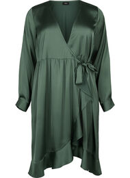 Long sleeve satin wrap dress, Duck Green, Packshot