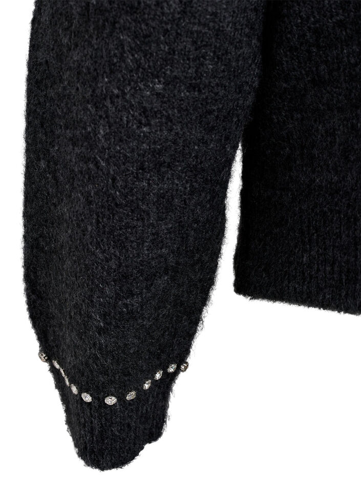 Cardigan with rhinestones and decorative buttons, Dark Grey, Packshot image number 3