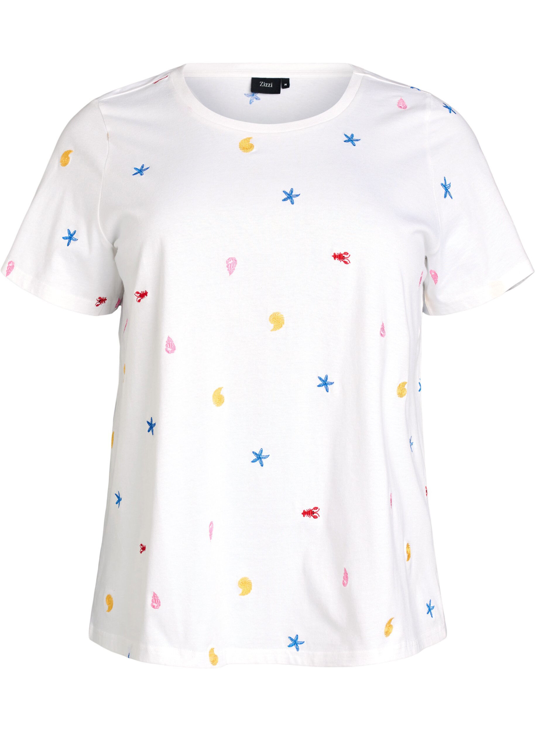 ZizzifashionT-shirt in organic cotton with embroidered motifs, White, Packshot image number 0