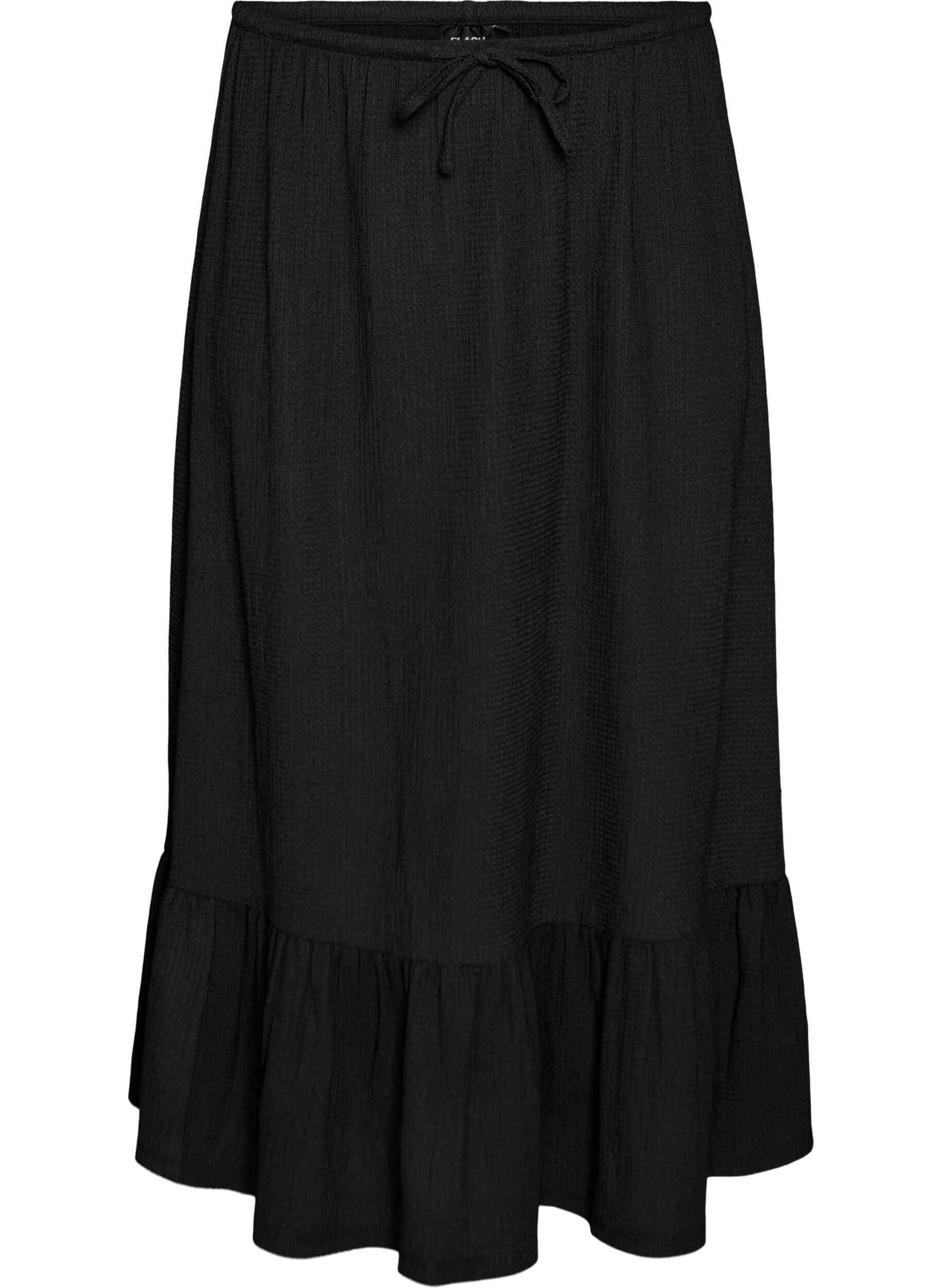 FLASH - Long skirt with tie belt and ruffle hem