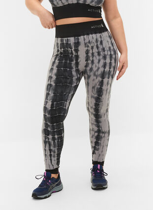 Seamless sports tights with tie-dye print, Black Tie Dye, Model image number 3