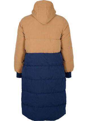 Long winter jacket with colour block, Tobacco Brown w/navy, Packshot image number 1