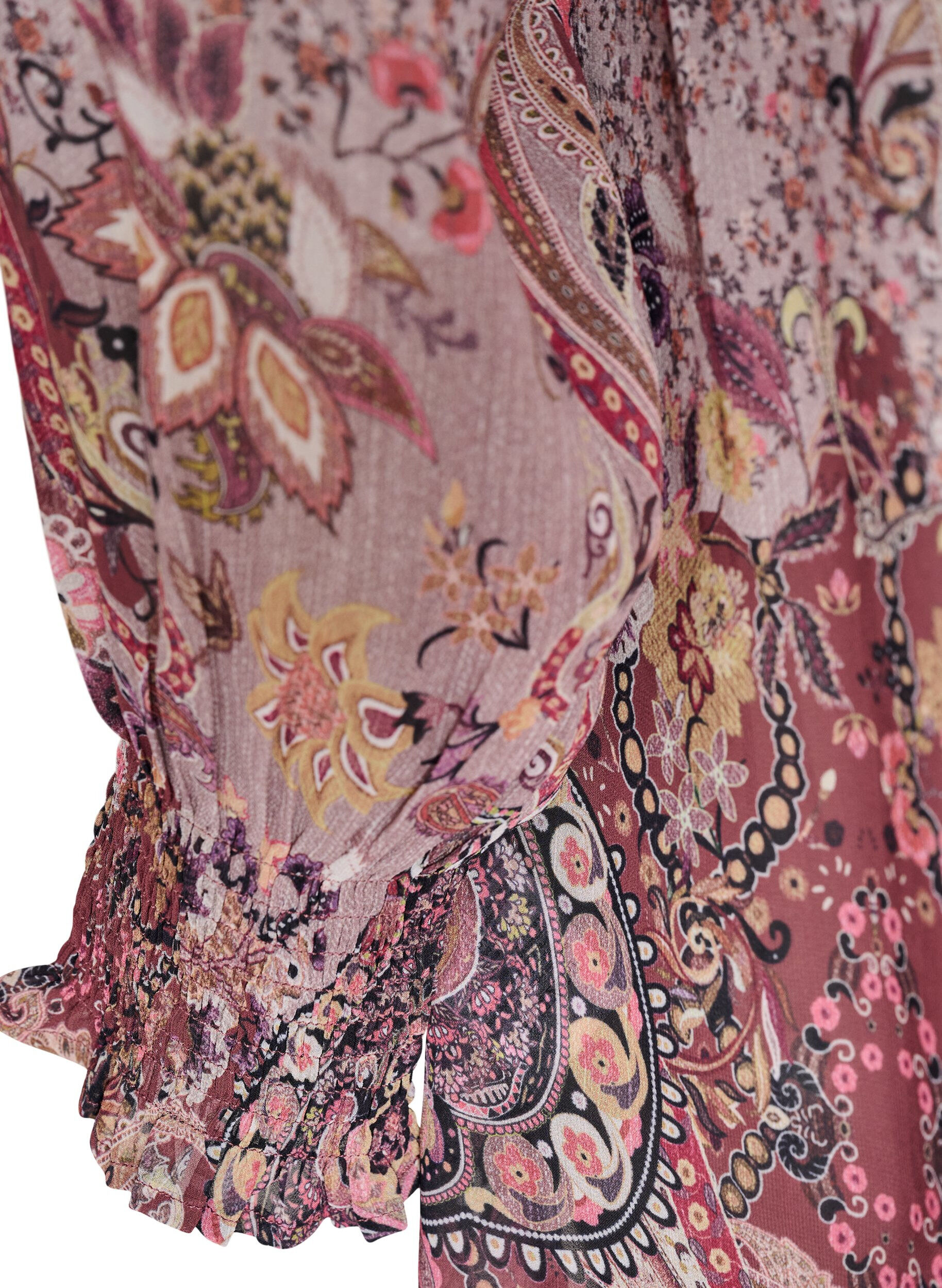 ZizzifashionTunic with paisley print and smocked cuffs, Rose, Packshot image number 3