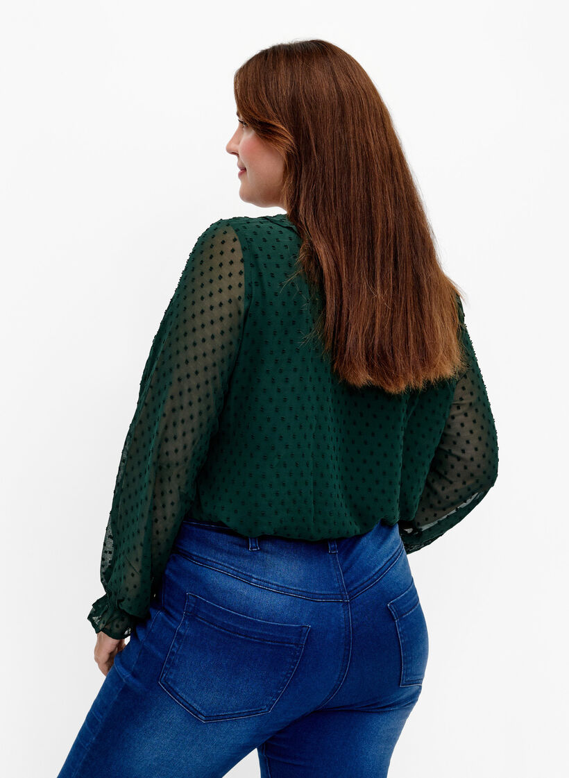 Blouse with ruffles and dotted texture, Scarab, Model image number 1