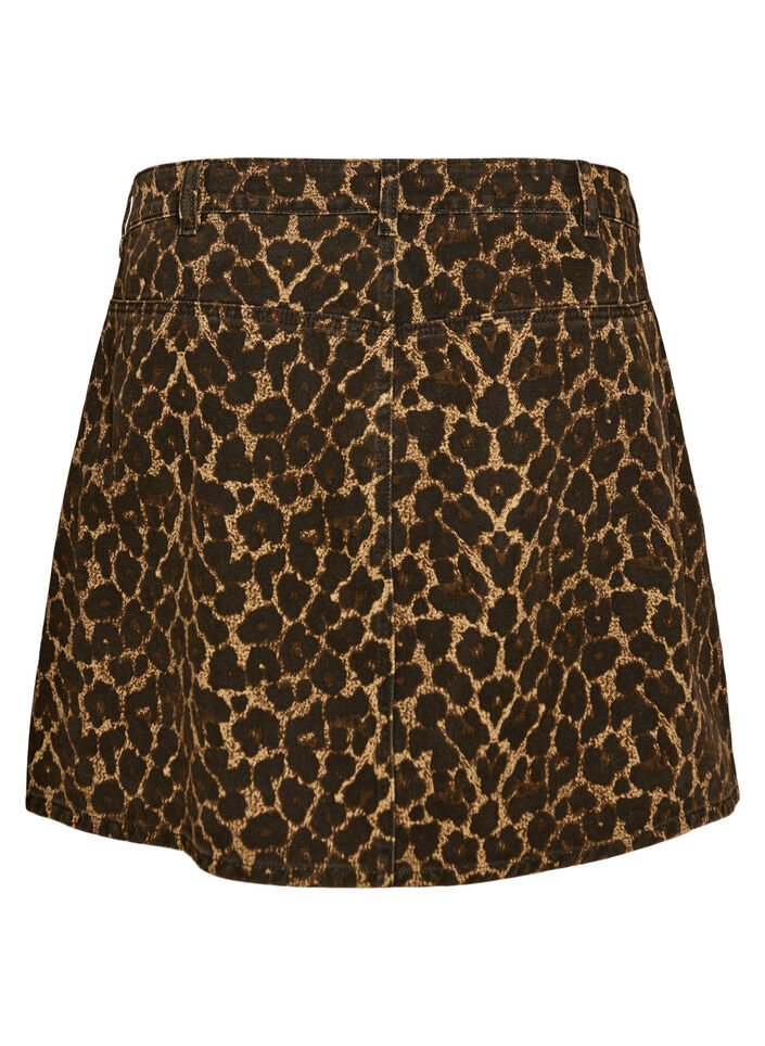 Short denim skirt with leopard print and an A-line shape, Brown, Packshot