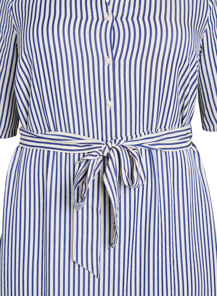 Ankle-length shirt dress with tie belt and stripes, Blue, Packshot image number 2