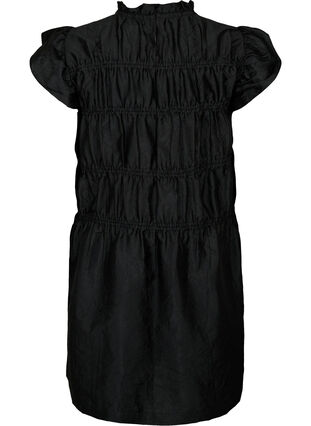 Dress with ruffles and elastic cutlines, Black, Packshot image number 1