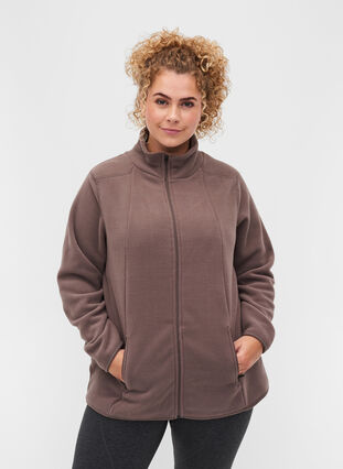 Fleece jacket with pockets and zip, Iron, Model image number 0