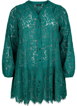 Lace tunic with button closure, Evergreen, Packshot image number 0