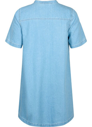 A-shape denim dress with short sleeves, Light blue denim, Packshot image number 1