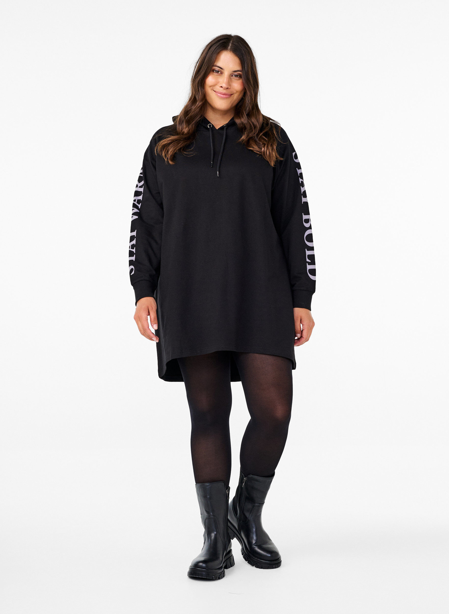 Zizzifashion Oversize sweatshirt with print on the sleeves, Black w. Silver, Model image number 2
