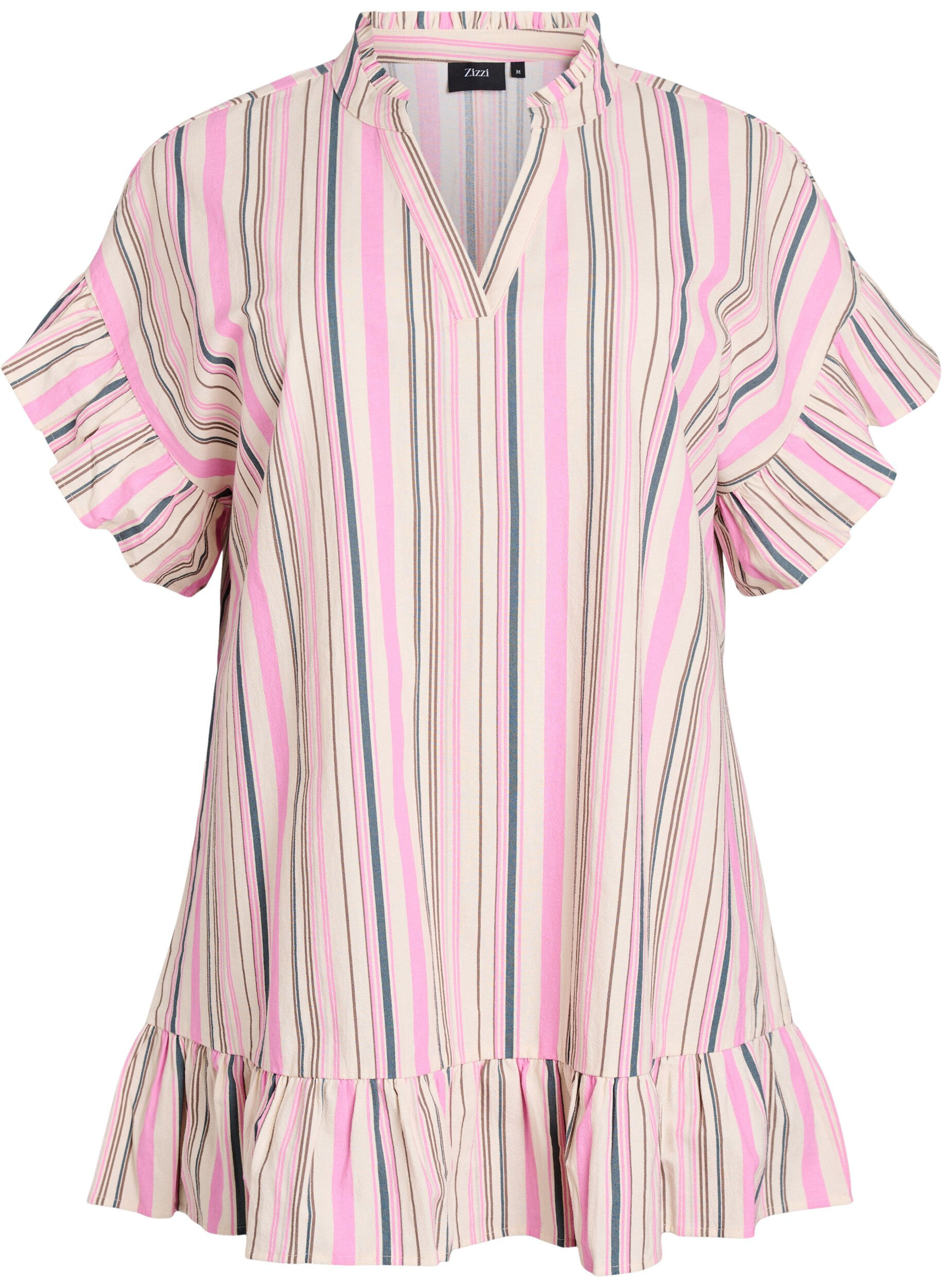 Zizzifashion Tunic with V-neck and ruffle details, Vanilla, Packshot image number 0