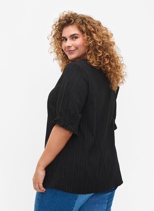 Striped blouse with short sleeves, Black, Model image number 1