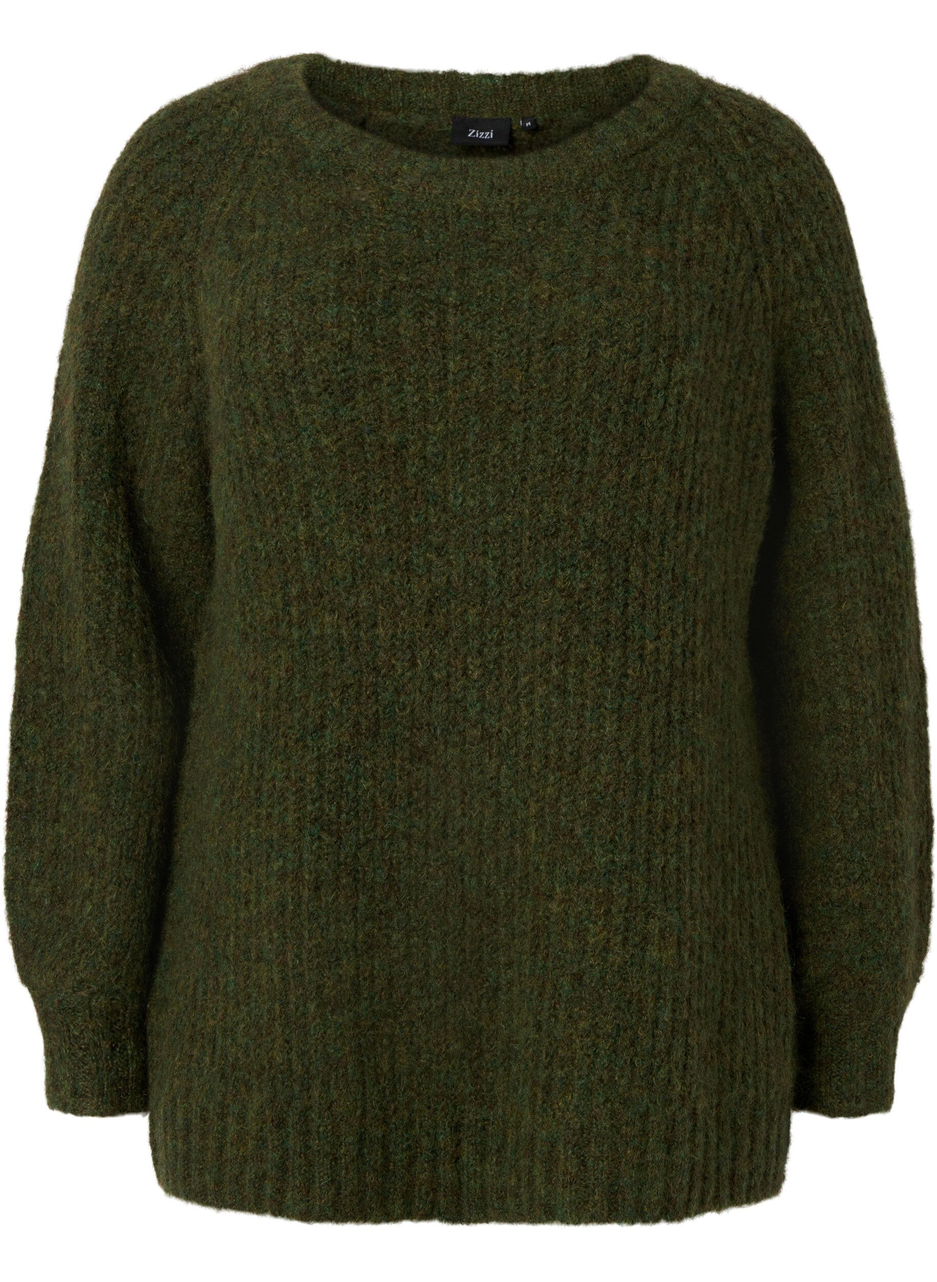 Zizzifashion Knitted sweater with wool and raglan sleeves, Winter Moss, Packshot image number 0