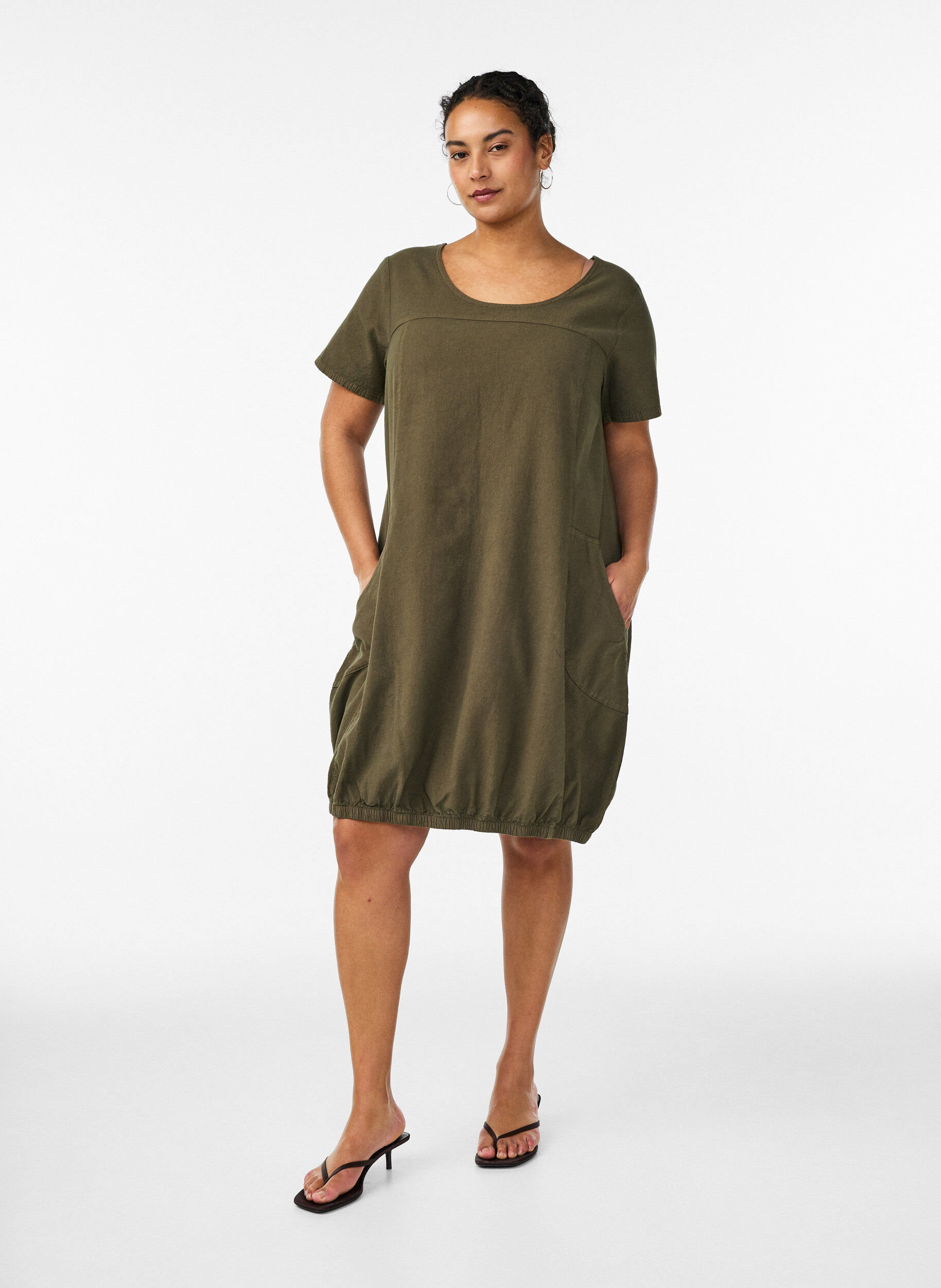 ZizzifashionShort-sleeved cotton dress, Green, Model image number 1
