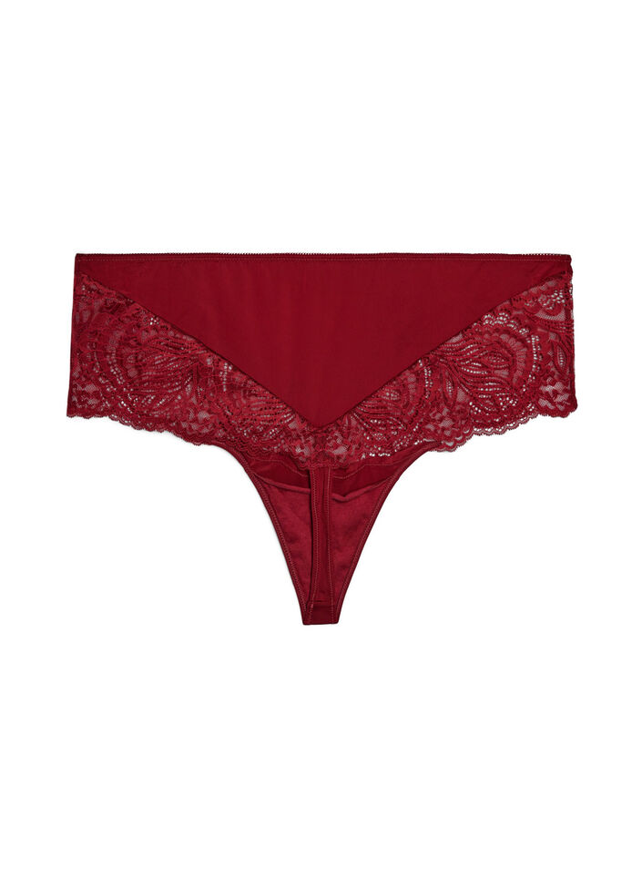 High-waisted hipster thong with lace, Red, Packshot image number 1