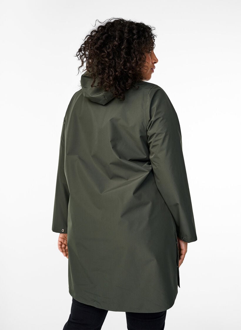 Rain jacket with pockets and hood, Green, Model image number 2