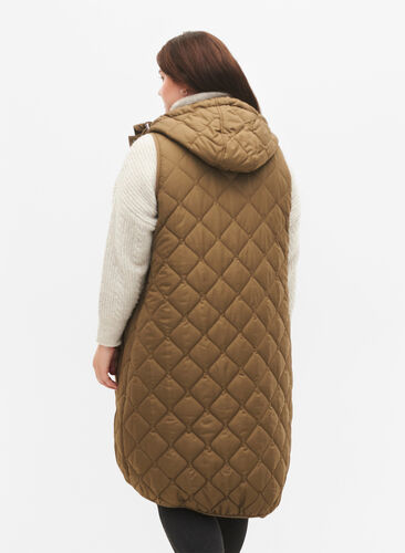 Long quilted vest with zipper and pockets, Bungee Cord , Model image number 1