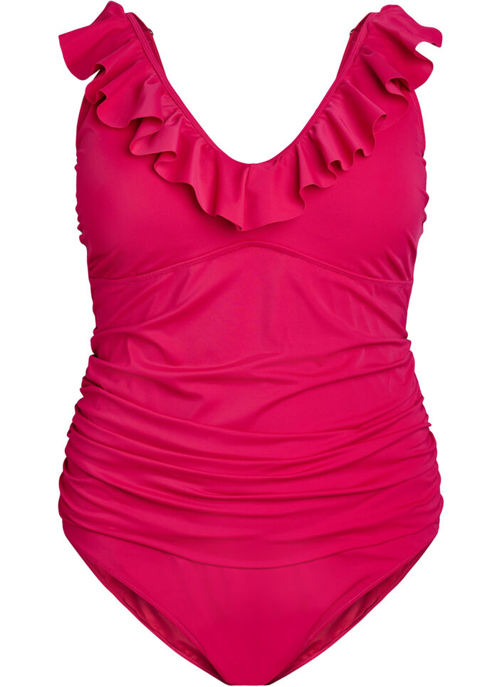 Swimsuit with ruffles and removable inserts, Pink, Packshot image number 0