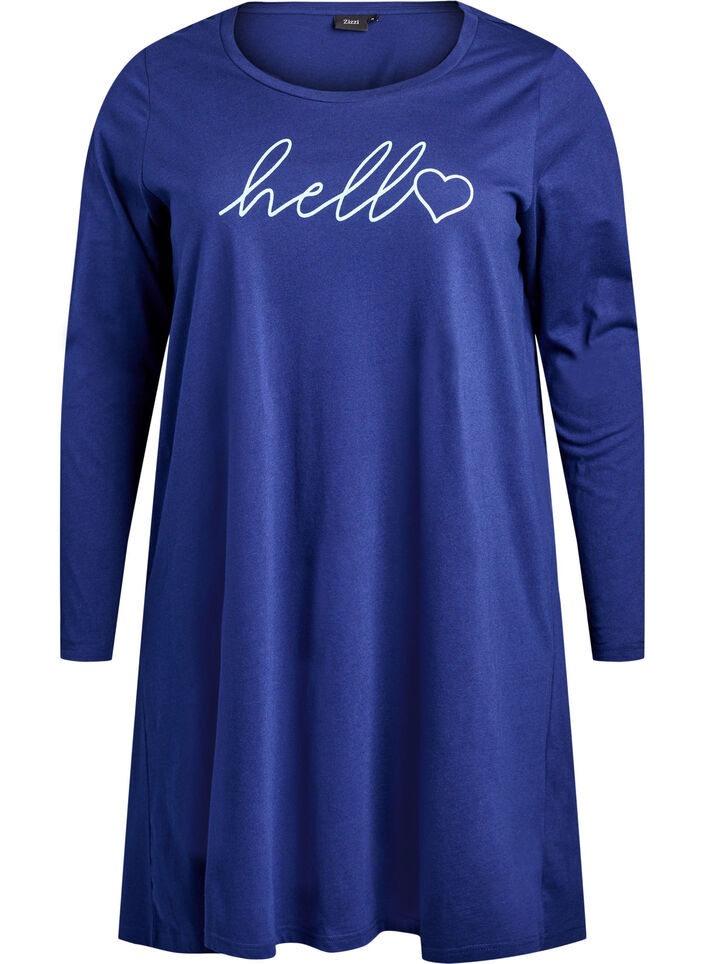 Long-sleeved nightgown in organic cotton, Blue, Packshot image number 0