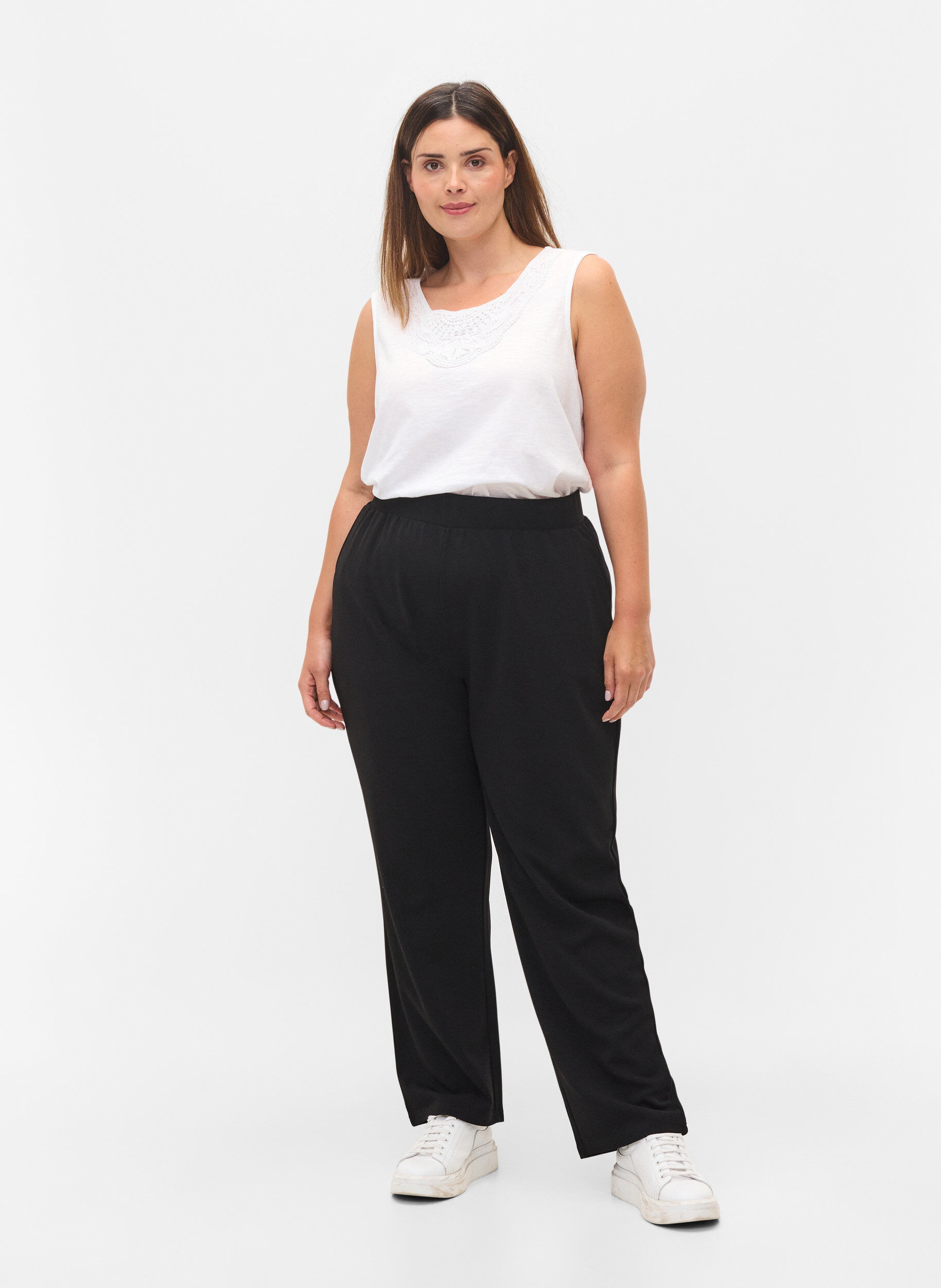 Zizzifashion Loose trousers with elasticated waist, Black, Model image number 0