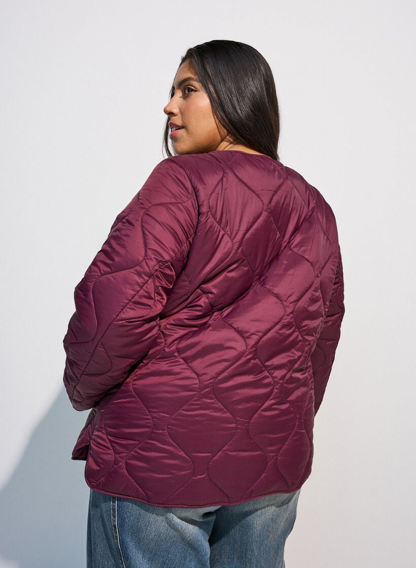 Quilted jacket with press studs and round neck, Dark Bordeaux, Model image number 2