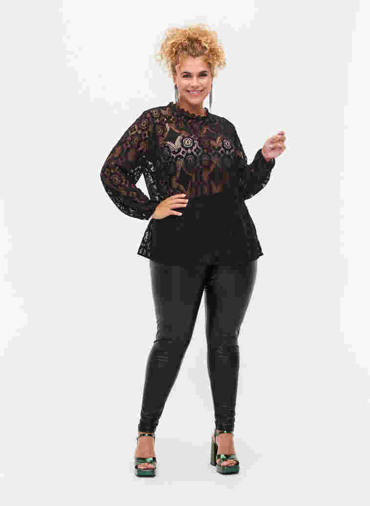 Coated leggings with lining, Black, Model image number 2