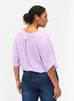 V-neck blouse with batwing sleeves, Lavendula, Model image number 1
