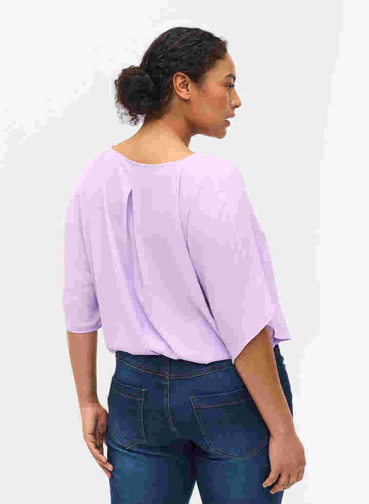 V-neck blouse with batwing sleeves, Lavendula, Model image number 1