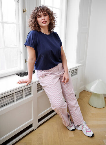 Striped cargo jeans with a straight fit, Rose White Stripe, Image image number 0