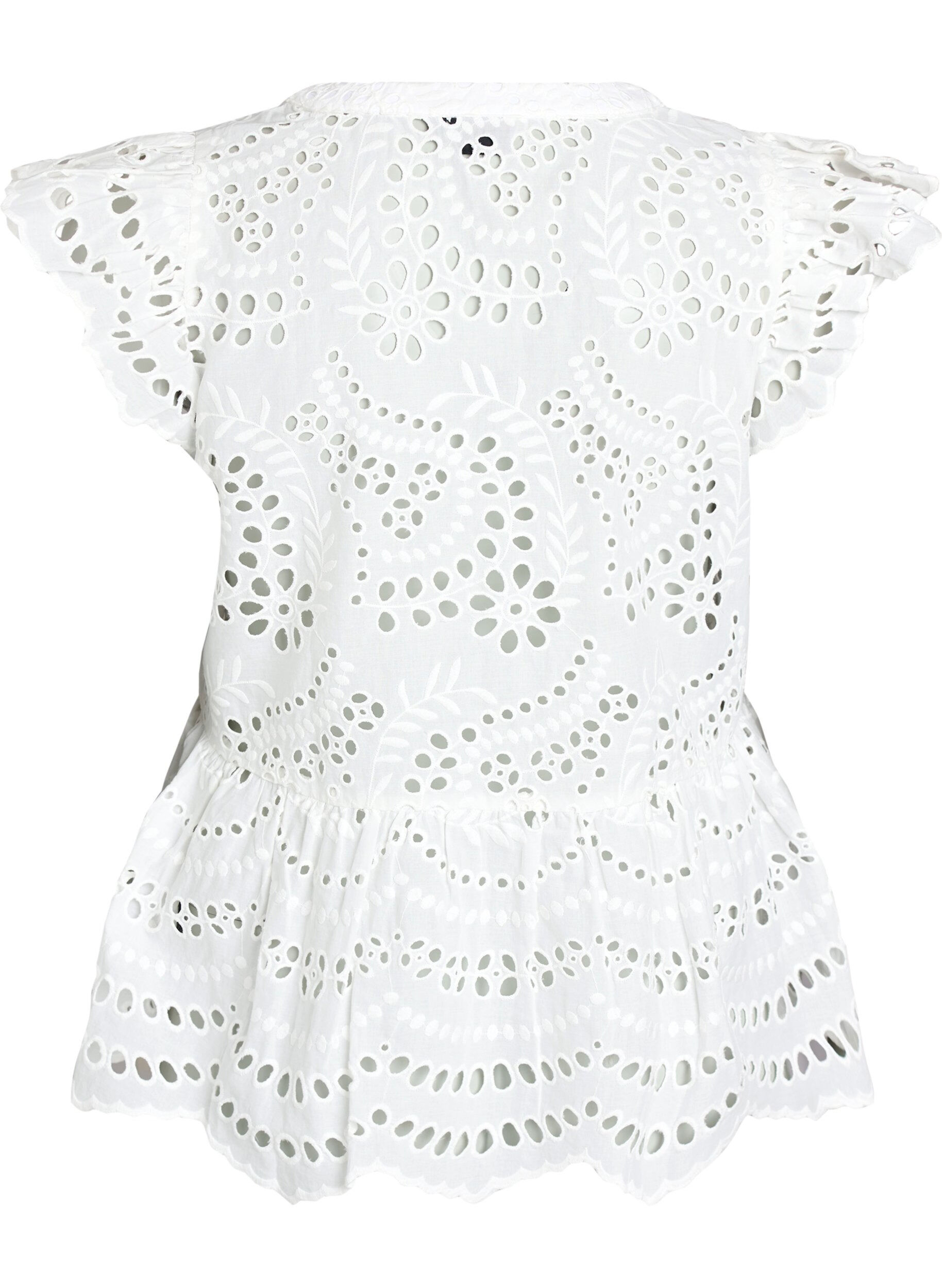 Zizzifashion Sleeveless broderie anglaise blouse with ruffles, White, Packshot image number 1