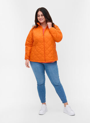 Lightweight quilted jacket with zip and pockets, Mandarin Orange, Model image number 2