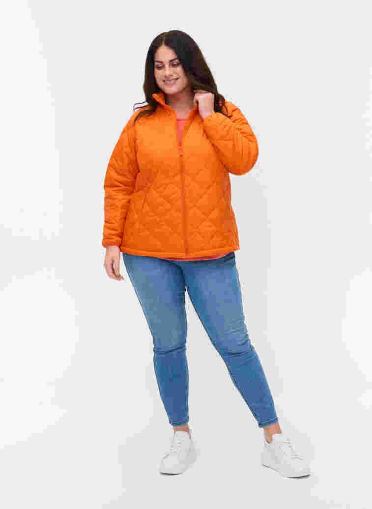 Lightweight quilted jacket with zip and pockets, Mandarin Orange, Model image number 2
