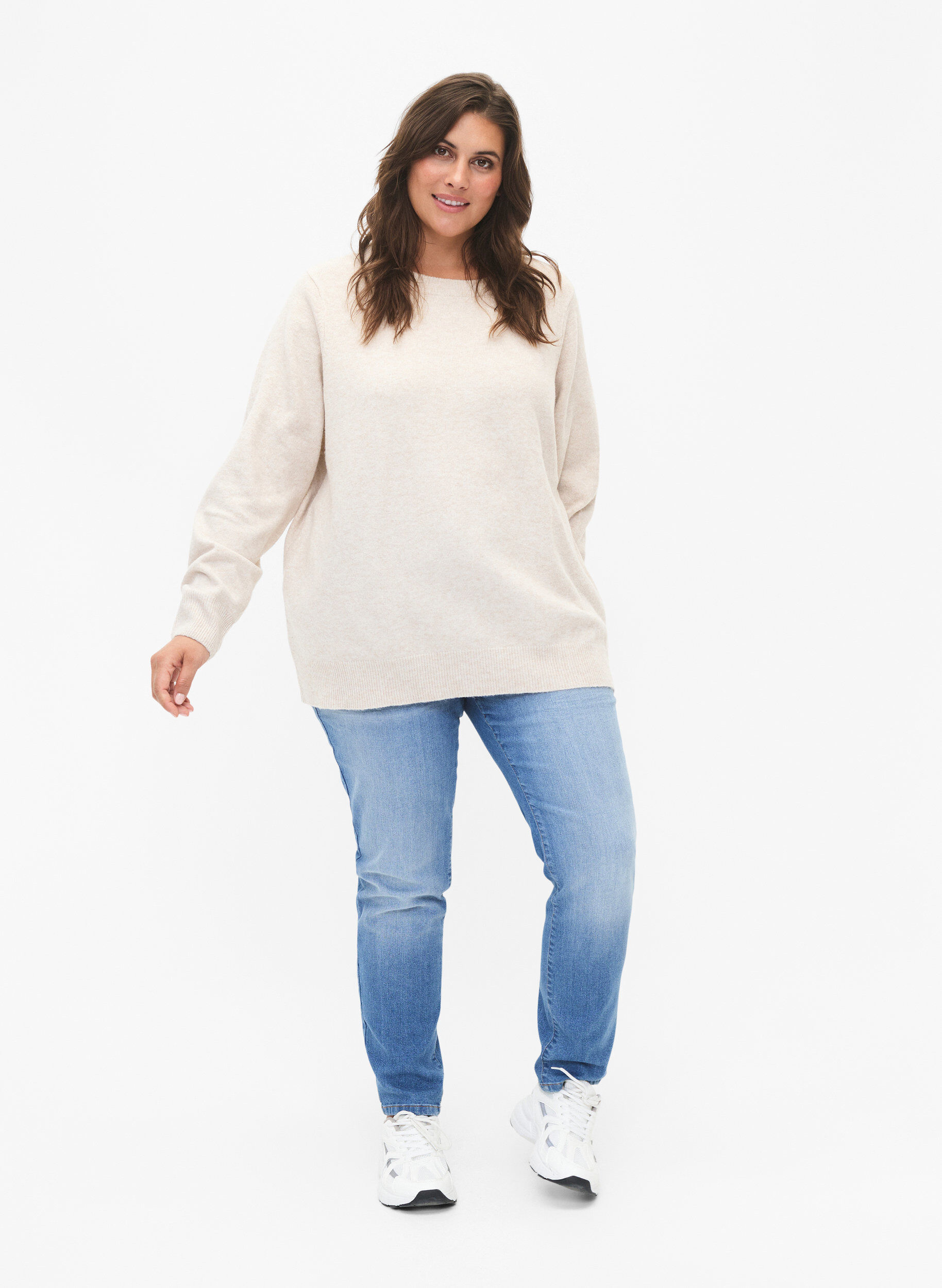 Zizzifashion Long-sleeved pullover with round neck	, Pumice Stone Mel., Model image number 2