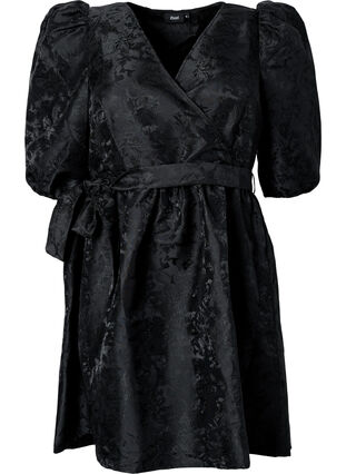 Short wrap dress with 3/4 sleeves, Black, Packshot image number 0